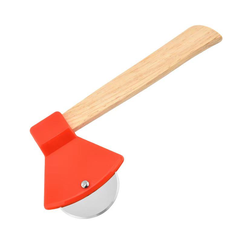 Axe-Shaped Stainless Steel Pizza Cutter with Bamboo Handle