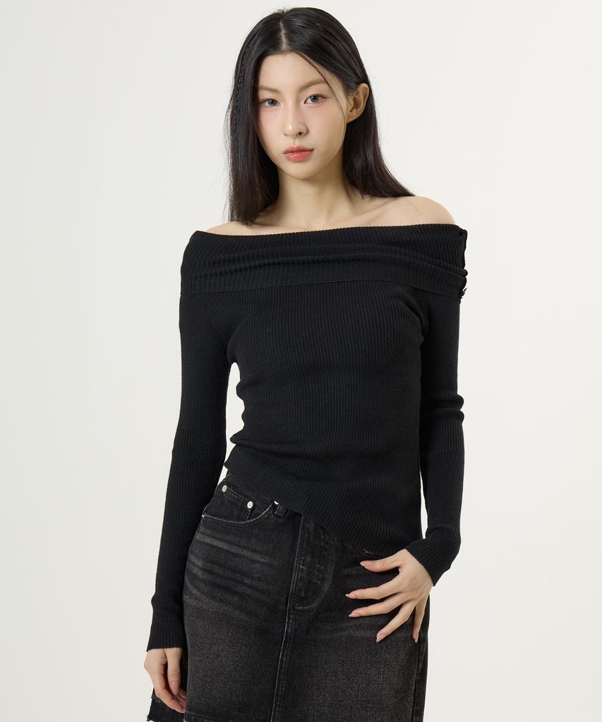UNKNOWN PLANET Off-Shoulder Knit Top Black