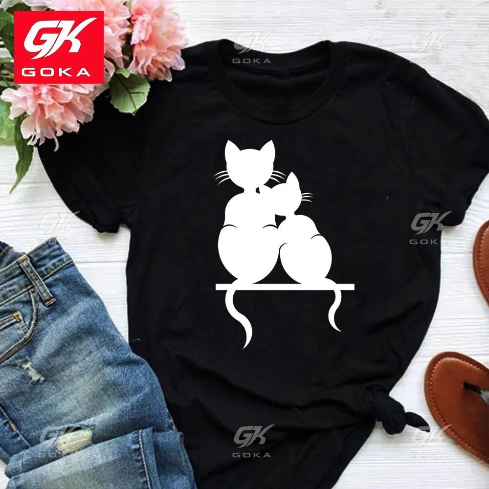 

Cute Cat Print Ctton T Shirt for Women Clothing Lovely Short Sleeve Casual Tees Funny Ladies Round Neck Tops Unisex T Shirts 3XL