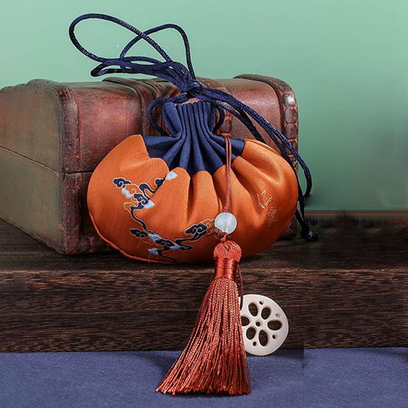 Chinese Style Purse Pouch Drawstring Women Tassel Storage Bag Multi-Color Embroidery Cloth Jewelry Pouch For Wedding Guests