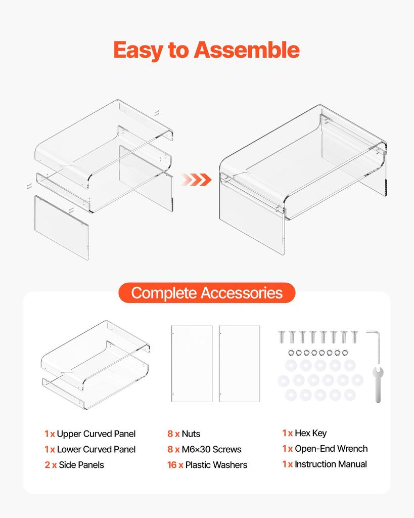 VEVOR Acrylic Coffee Table, 2 Tiers Center Table with Storage Shelf, Modern Rectangle Acrylic Coffee Desk, Ideal for Dining Room, Kitchen Island