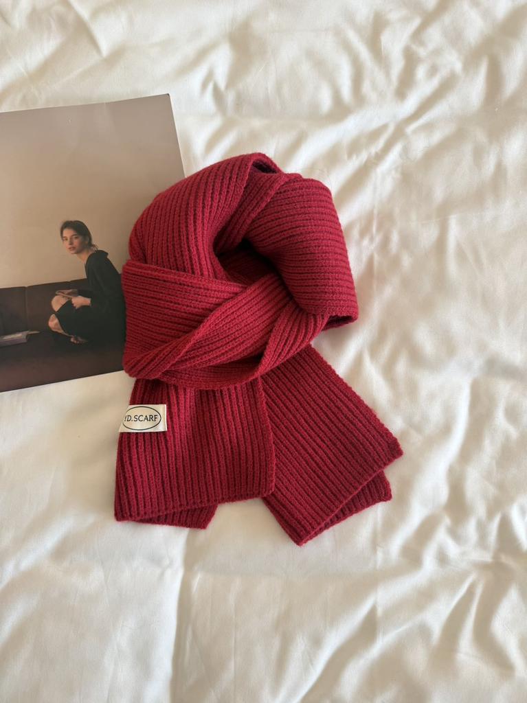 Autumn and Winter New Soft Knit Knit Groove Wool Scarf for Women, Korean Style Warm Yarn Solid Color Versatile Neck Warmer