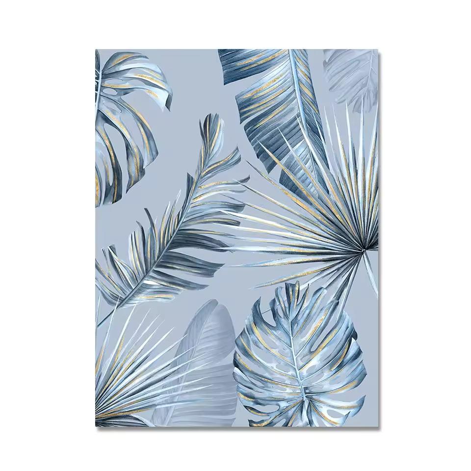 Nordic Plant Canvas Painting Abstract Blue Palm Leaves Poster Prints Still Life Wall Art Pictures for Living Room Interior Decor