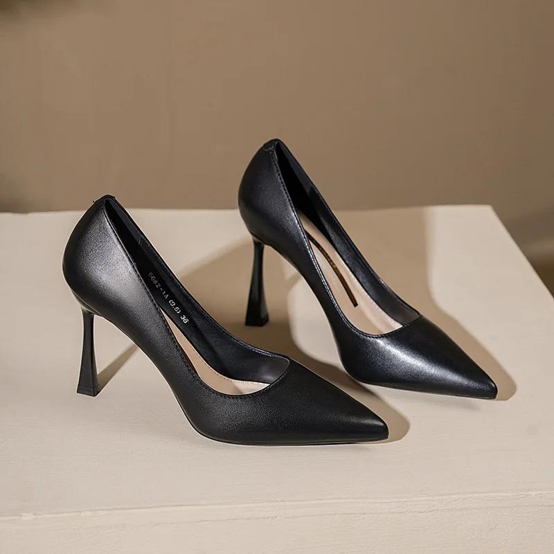 Herbst Damen Pumps Vielseitig Flacher Ausschnitt Spitzzehe Hohe Absätze Pendeln Schlank Bequem Büro Arbeitsschuhe
