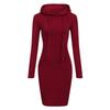 Women's Hooded Neck Long Sleeve Bodycon Midi Dress Solid Color Casual Sweatshirt Dress
