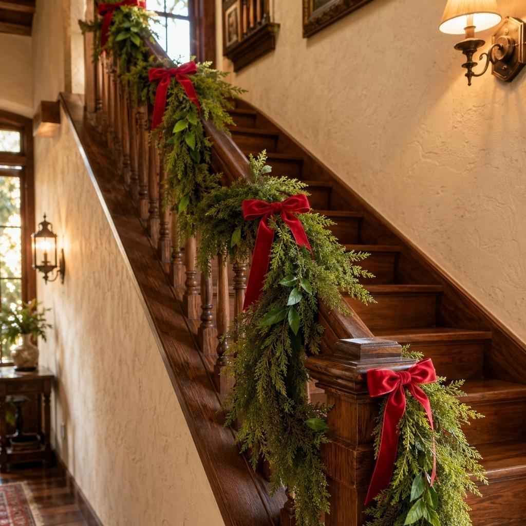 Artificial Christmas Cedar Garland 180cm/270cm - Realistic Needles for Fireplace Table Window Stair Mantel Indoor Outdoor Decor