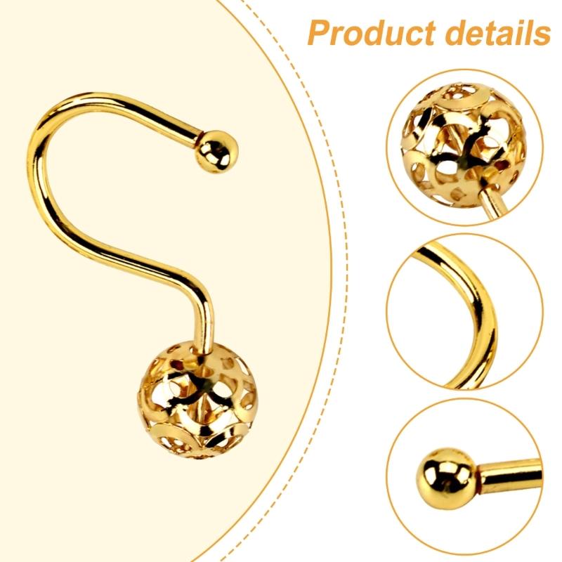 Set of 4 Practical Shower Curtain Rings Decorative Metal Hook with Hollow Sphere Designs for Bathroom Liners