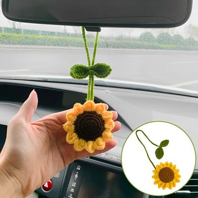 Ręcznie robione akcesoria do zawieszenia na lusterku samochodowym ze słonecznikiem dla kobiet Dekoracja stylu samochodu Ornament samochodowy Akcesoria do zawieszenia na lusterku wstecznym