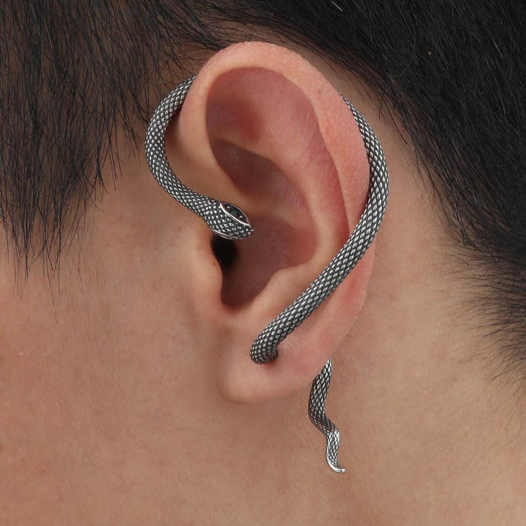 Mannen Oorbellen Slang, Waterdichte Stud Oorbellen voor Enkel Links Oor, Gotische Rock Punk Mannen Accessoires