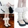 Womens Lolitas Knits Long Socks Lace Ruffle Flared Leg Warmers Harajuku Booties Socks Winter Warm Ankle Heap Socks