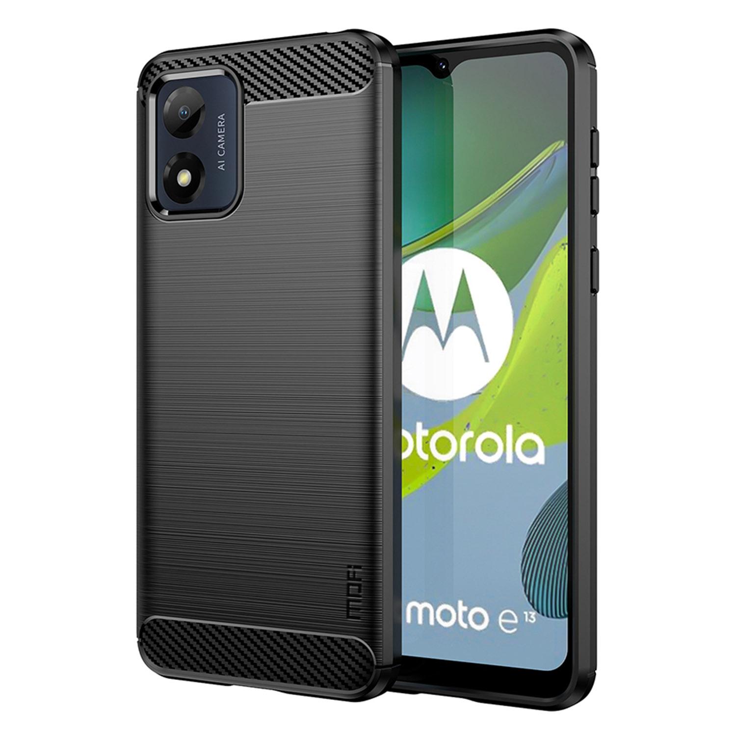 

MOFI JK TPU Series-1 for Motorola Moto E13 4G Phone Cover Anti-Scratch Brushed Carbon Fiber Phone Case TPU Phone Shell Black