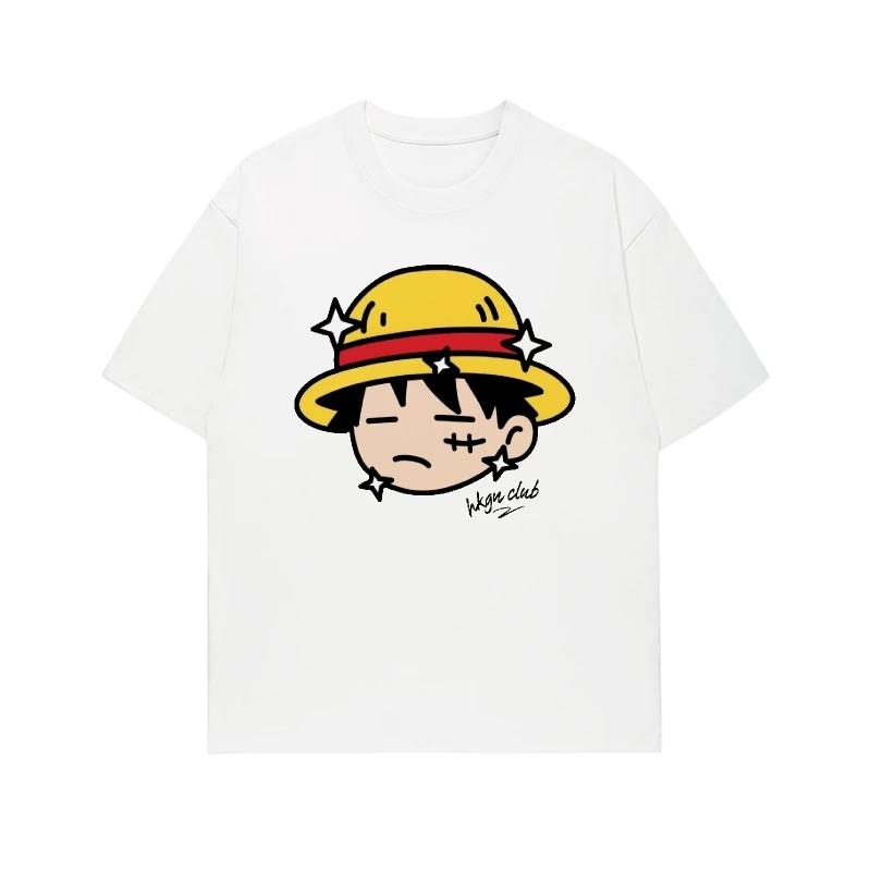 One Piece Monkey D Luffy Kawaii Doodle TShirt Men Women Soft Cotton Anime Tee Cute Casual Loose Short Sleeve Top