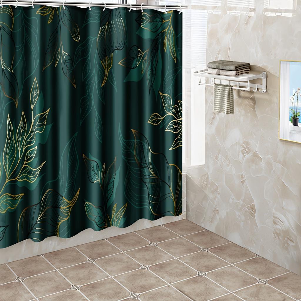 Elegante Tenda da Doccia Impermeabile con Fantasia di Foglie Tropicali Verde Scuro – Perfetta per Aggiungere un Tocco Lussuoso e Ispirato alla Natura