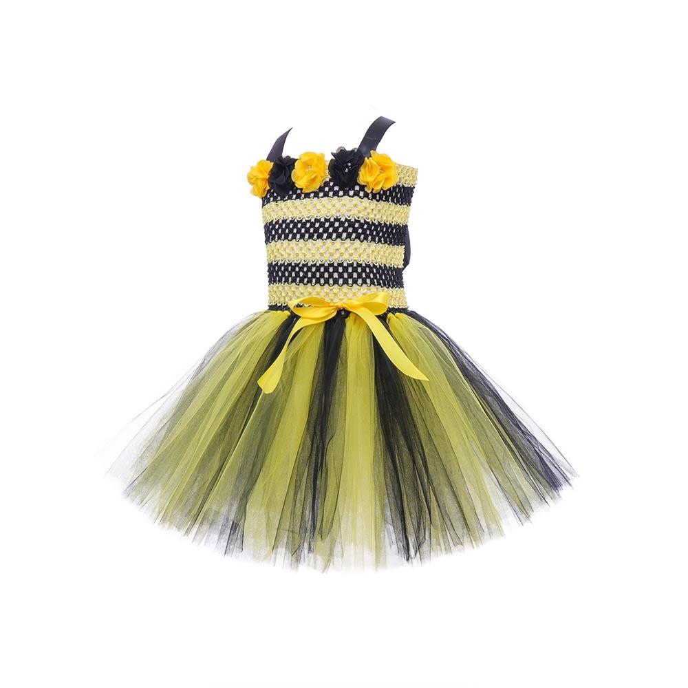 NEW Girls Cosplay Bee Costume Sleeveless Tulle Dress Headband Leg Warmers Wand Wing Sets for Cosplay Party Halloween Outfit