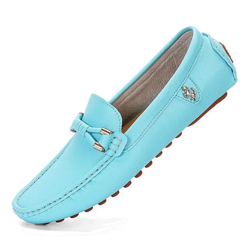 Blue Loafers Men Handmade Leather Shoes Casual Driving Dad Flats Slip-On Moccasins Men Shoes Plus Size 46 47 48 Chaussure Homme