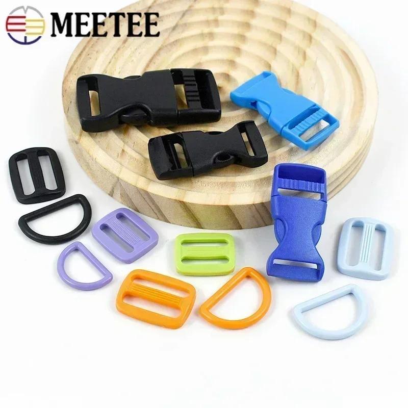 Meetee 2-10Sets Quick Release Buckle Webbing Adjust Clasp Set 15/20/25mm Plastic D Ring Hook for Backpack Safety Chair Accessory