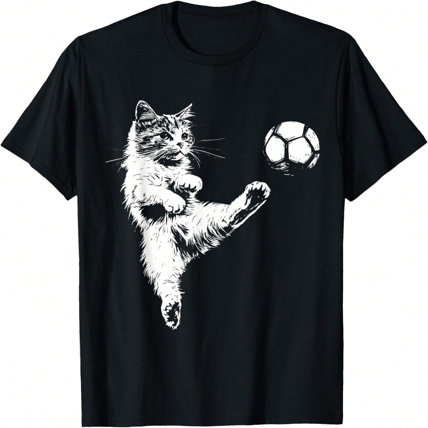 Funny Cat Soccer Ball Graphic T-Shirt S