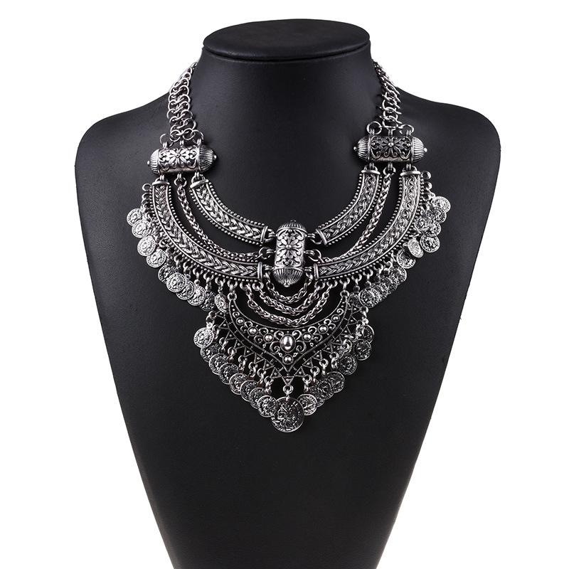 Accessories: Multi-Layered Vintage Exaggerated Coin Necklace, Accessories: Long Clavicle Chain