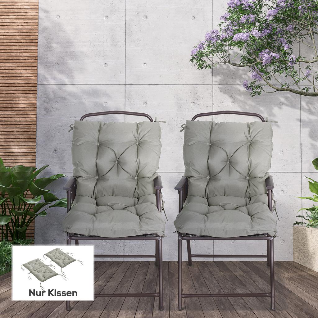 2 Piece Set Seat Cushions 98 X 50 Cm Chair Cushions With Ties Fabric Cover 8 Cm Thick Light Gray