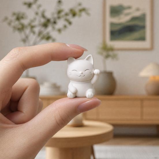 3D Printed Luck Cat Statue, Cute White Maneki Figurine, Matte White Mini Fortune Cat Ornament for Home Desk Bedroom Decor, Holiday Birthday