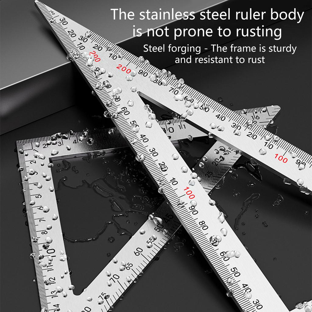 Stainless Steel Carpenter Square Triangular Ruler Clear Double Side Scale for Accurate Measurement