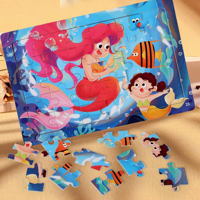 Wooden 30-Piece Puzzle Children'S Early Education Puzzle Cartoon Animal Scene Puzzle Desktop Toy