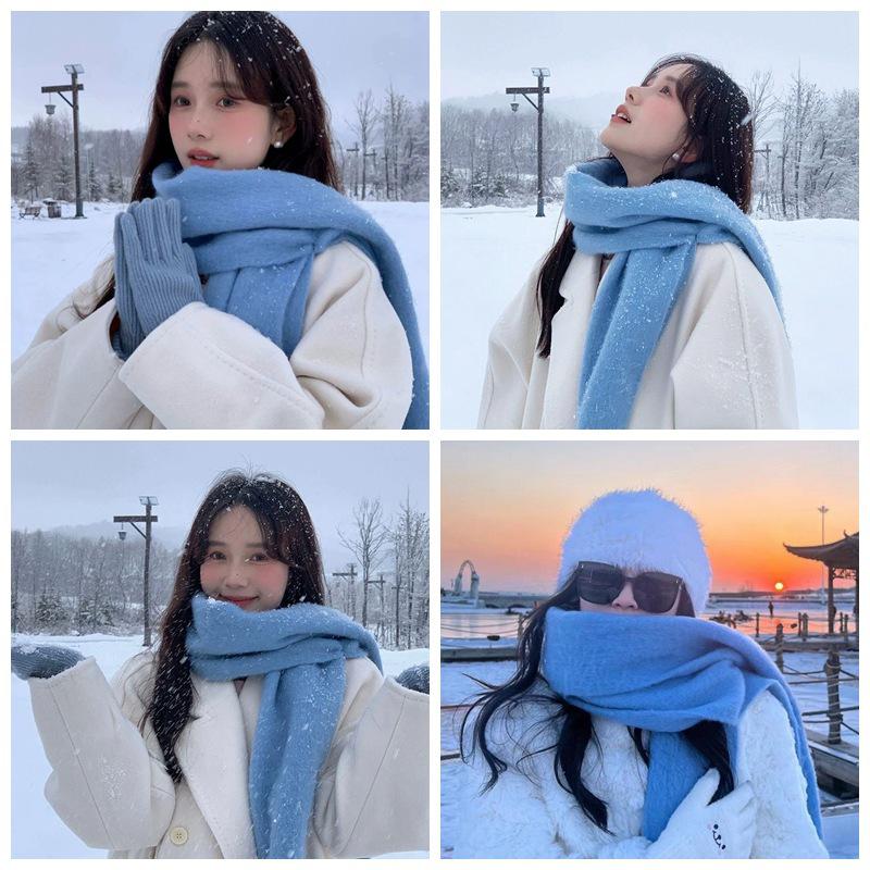 Korean Style Plaid Thickened Winter Shawl Scarf for Women