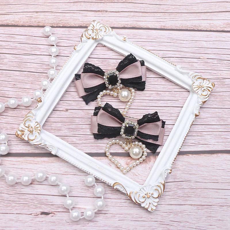 

[1 Pair] Cute Hairpin Lolita Cosplay Y2K Hairpin Things for Girls Hair Bow Pearl Lace Girls Hairpin Hair Buckle