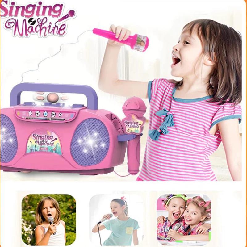 Gold Toy Kids Cartoon Music Microphone With Stand Can Connect With Mp3,Real Echo Sounds Toys Gift