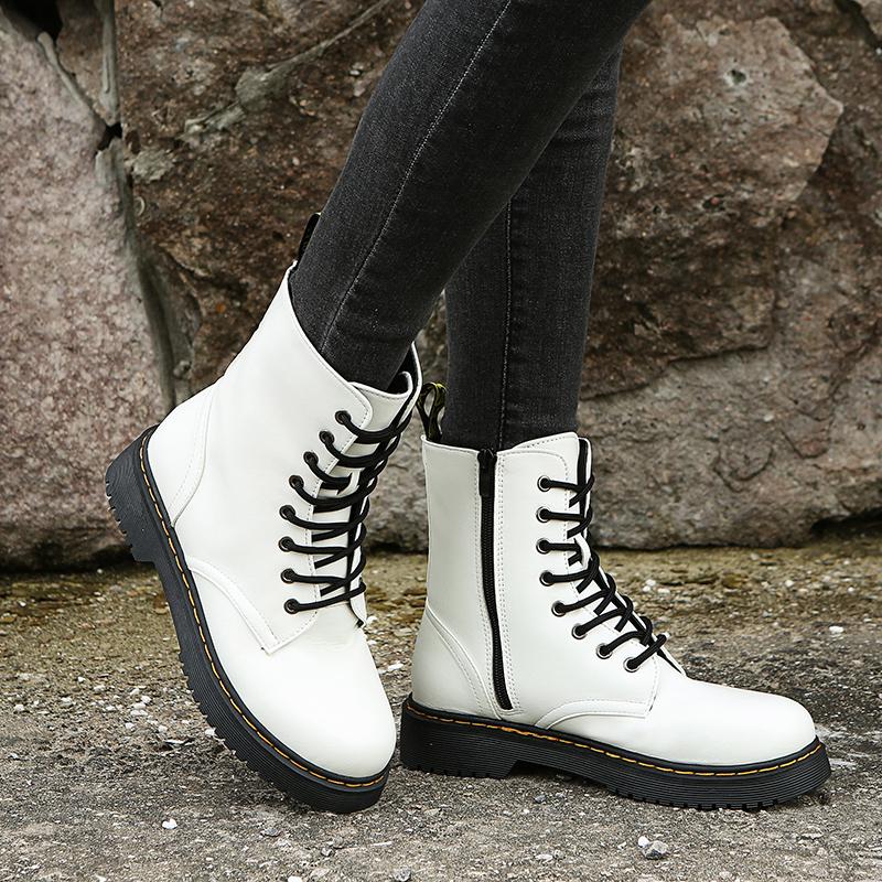 Women 'S Fashion Boots Autumn And Winter Warm And Comfortable All -Match Lace -Up Mid -Tube Flat Waterproof Non -Slip Women 'S Shoes