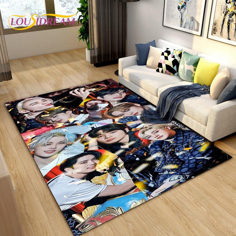 Kpop Singer Stray Kids Area Rug Large,Carpet Rug for Living Room Bedroom Sofa Doormat Decoration, Kids Play Non-slip Floor Mat
