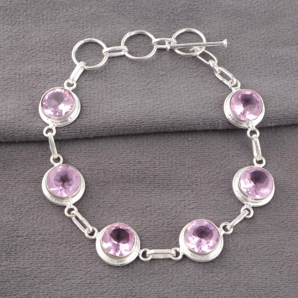 Morganite Gemstone 925 Sterling Silver Jewelry Handmade Bracelet 7-9" For Her RB-13-10