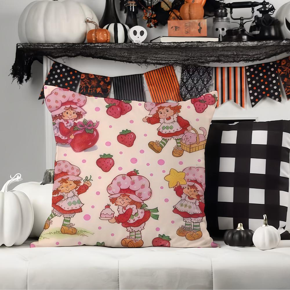 Cute S-Straw B-Berry Girl  Pillow Case Office Cushions Suitable For Sofa Car Bedroom Decorative Cushion Cover