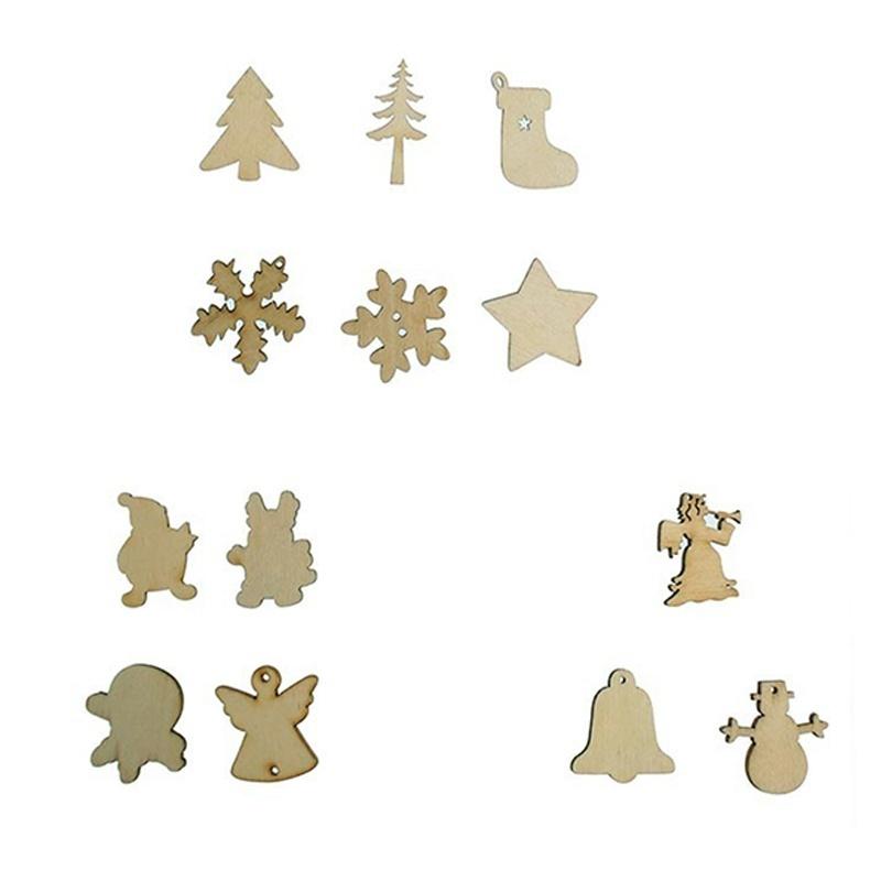 50pcs Wood Christmas Embellishment For Scrapbooking Crafts DIY Xmas Decor