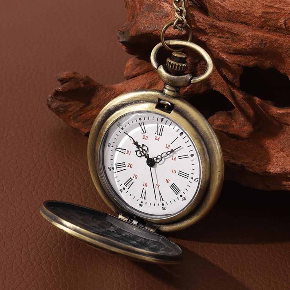 2pcs/set, Pocket Watch Set,1pc Quartz Movement Pocket Watch & 1pc Fashion Golden Anchor Necklace, Durable Accessories, Father's Day,Best Gift for Men.