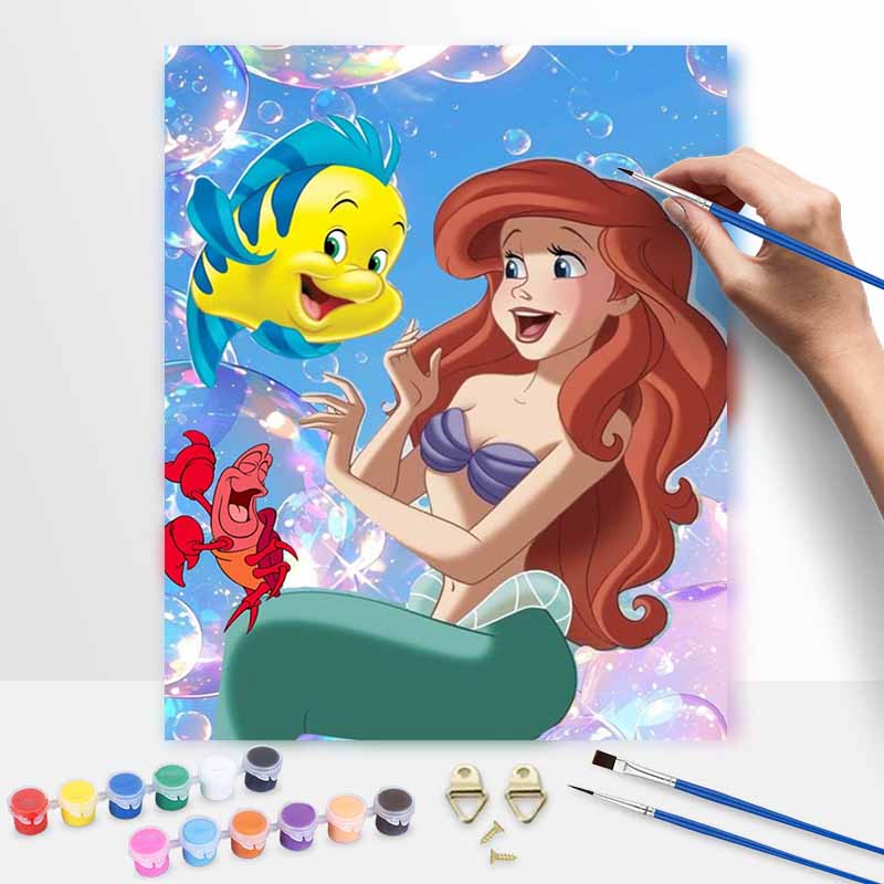 Disney Ariel Flounder Sebastian Oil Painting Kit Home Bedroom Wall Decor Handmade Gift 20x30cm