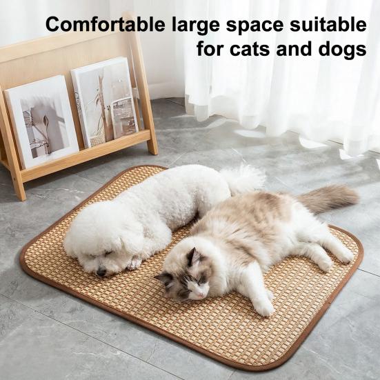 Summer Cool Mat for Pets Scratch-Resistant Wear-Resistant Large Breathable Natural Rattan Cooling Mat Anti-Slip Pet Bed