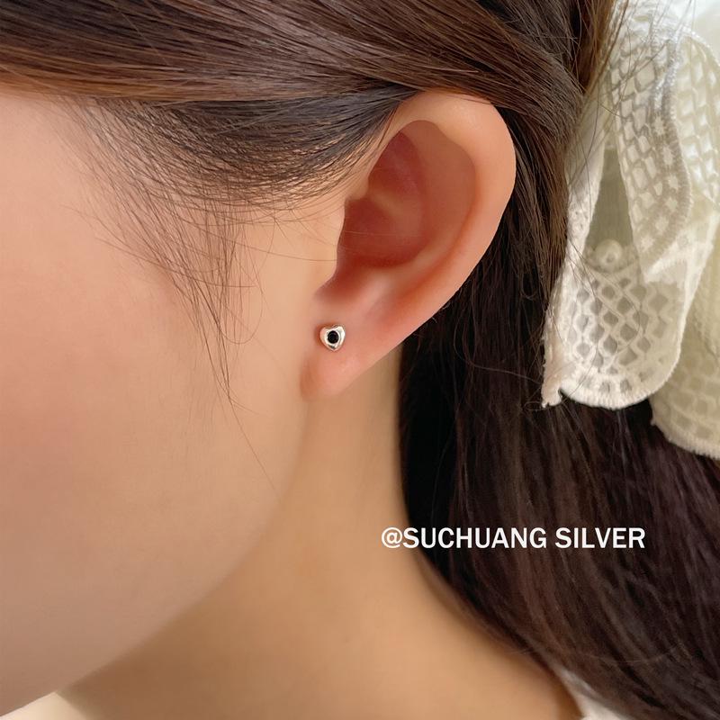 S925 Sterling Silver Mini Heart Stud Earrings - Simple, Cute, Versatile Design for Women