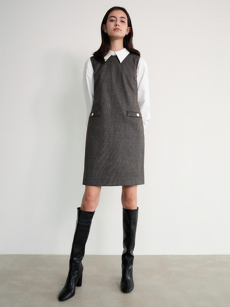 ETDEMAIN 004 Lux Wool Blend Tweed Midi Dress (Brown)