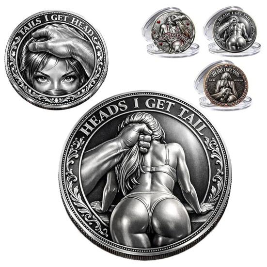Heads Get Tail/Tails Get Head Commemorative Coin Double-Sided Cheeky Decision Coins Lucky Token Gift for Adults Date Night Ideas