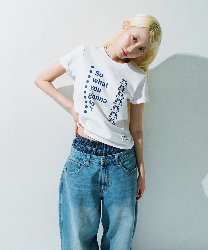 Ssobi What So Semi-Cropped Short Sleeve T-Shirt [White]