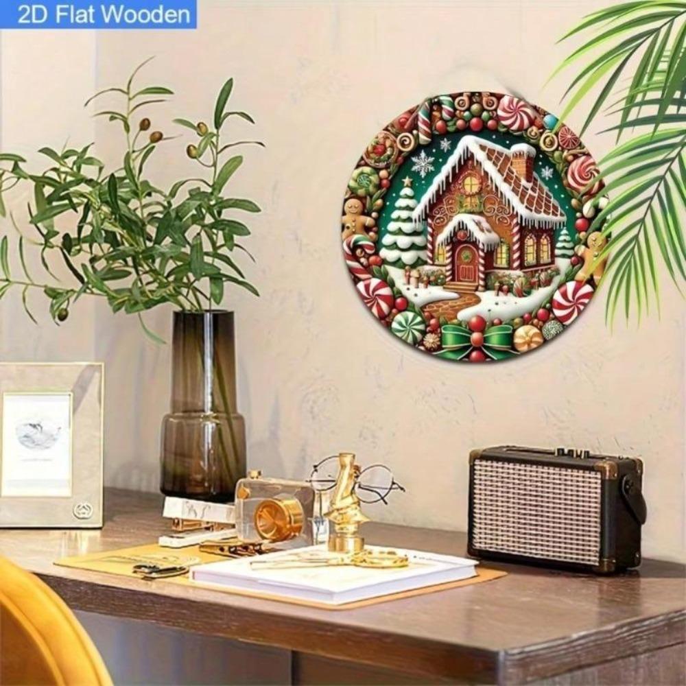 Gingerbread House Wreath Metal Sign Christmas Outdoor Wall Decor