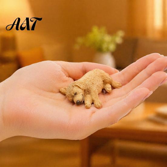 Small Dog Statue for Car Dashboard 2Pcs Sleeping Resin Figurine, Cute Puppy Decor Durable Ornament Women, Mini Calming Desk, Gift Lovers Center