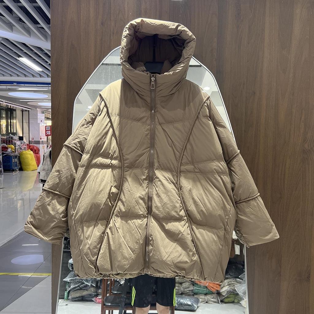 Nueva ropa de invierno holgada talla grande engrosada con capucha color liso chaqueta de plumón de pato blanco ropa de mujer mediana y larga