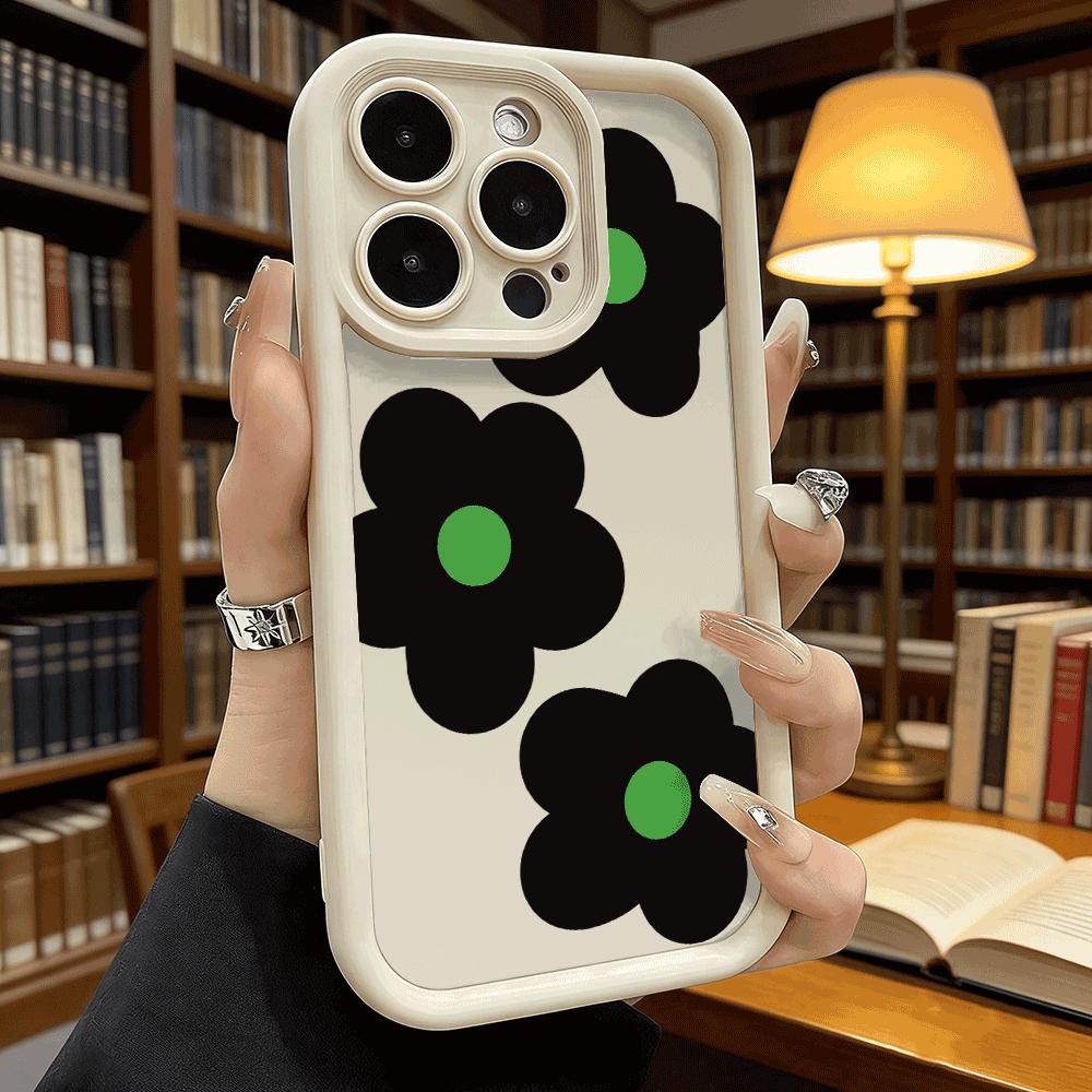 Flowers with Green Center Soft TPU Phone Case for iPhone 17 16 15 14 13 12 11 Pro Max Plus Shockproof Anti-Slip Cover