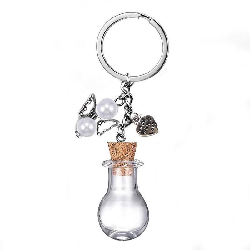 1 Stück Wunschflasche Transparent Schlüsselanhänger Anhänger Mini Glasflasche Herzförmiger Schlüsselanhänger Engels-Schlüsselanhänger