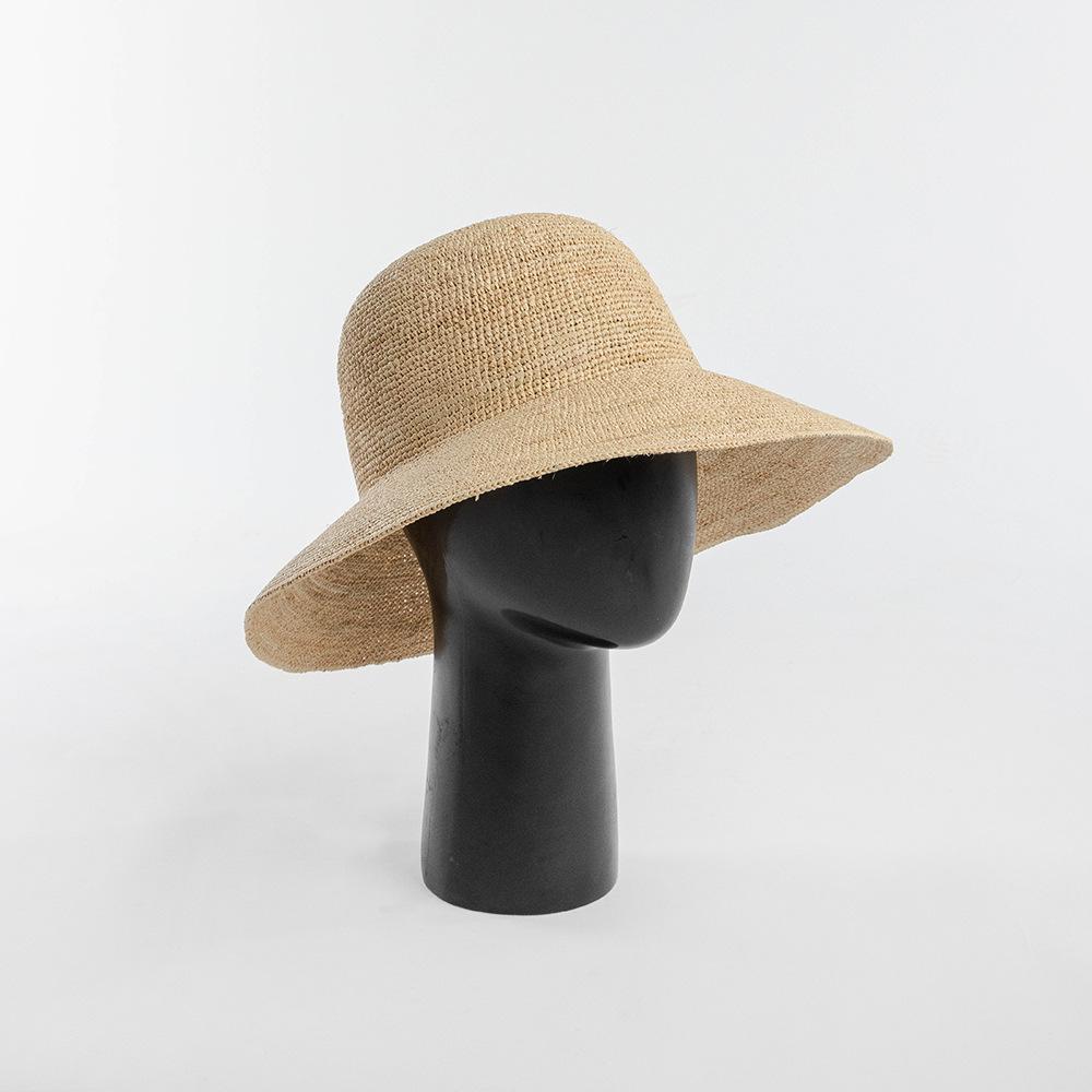 Spring and summer women's fashion casual fine crochet raffia big brim basin hat outdoor beach sunscreen sunshade foldable straw hat