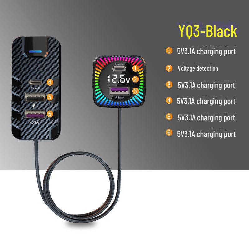 

Многофункциональное сверхбыстрое автомобильное зарядное устройство YQ3 мощностью 66 Вт с задним расширением YQ3 чёрный