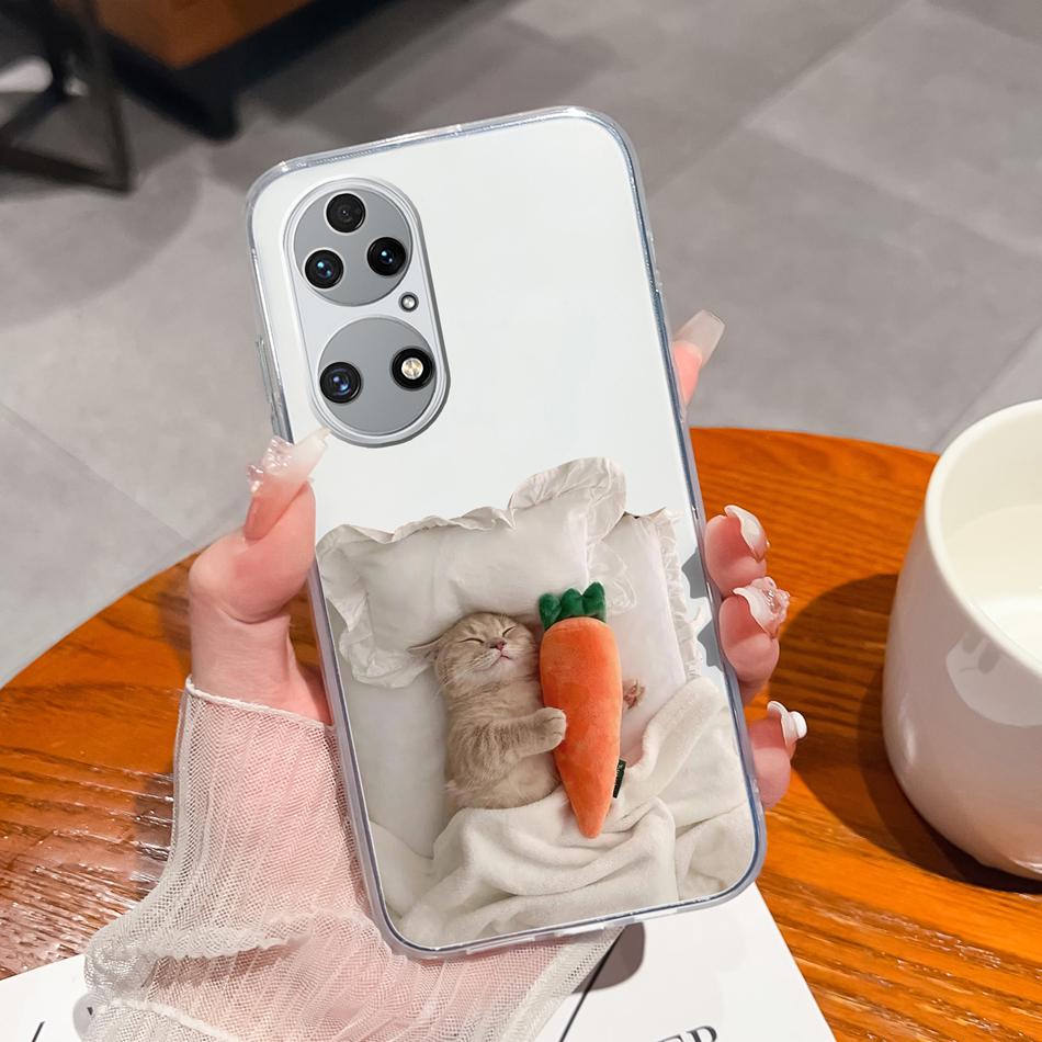 For Huawei P50 Pro P50E Phone Case Lucky Flowers Patterns Transparent Protective Funda For Huawei P 50 Soft TPU Silicone Bumper