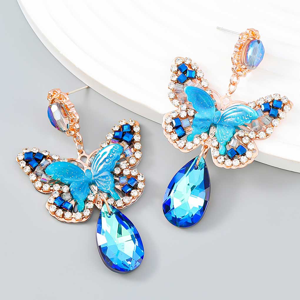 2Pcs Earrings Drops Butterflies Earring Personality Creatively Pendant Dangle Crystal Elegant Jewelry Accessories